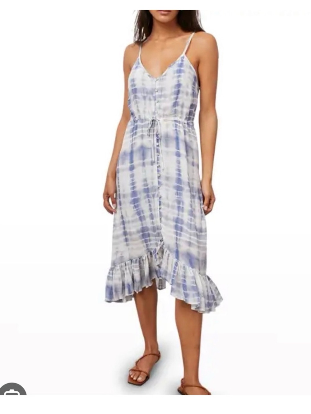 Rails Blue and White Tie-Dye V-Neck Midi Dress